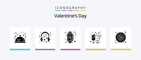 valentijnsdag dag glyph 5 icoon pak inclusief huwelijk. Champagne. microfoon. bruiloft. tijd. creatief pictogrammen ontwerp vector