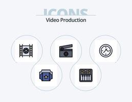 video productie lijn gevulde icoon pak 5 icoon ontwerp. klok. bioscoop . film . licht vector
