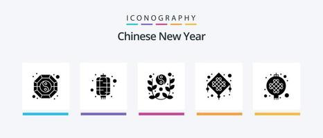 Chinese nieuw jaar glyph 5 icoon pak inclusief Chinese. nieuw jaar. maan. lantaarn. vieren. creatief pictogrammen ontwerp vector