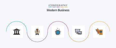 modern bedrijf lijn gevulde vlak 5 icoon pak inclusief wereld. verbinding. bedrijf. communicatie. wereldbol vector