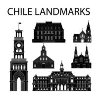 reeks van Chili beroemd oriëntatiepunten door silhouet stijl vector