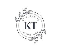 kt initialen brief bruiloft monogram logos sjabloon, hand- getrokken modern minimalistisch en bloemen Sjablonen voor uitnodiging kaarten, opslaan de datum, elegant identiteit. vector