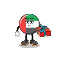 uae vlag mascotte illustratie geven een geschenk vector