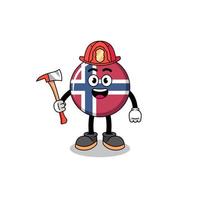 tekenfilm mascotte van Noorwegen vlag brandweerman vector