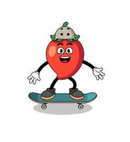 Chili peper mascotte spelen een skateboard vector