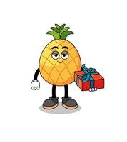 ananas mascotte illustratie geven een geschenk vector