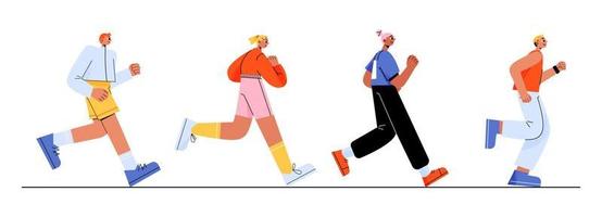 mensen rennen in rij, marathon, joggen, rennen vector