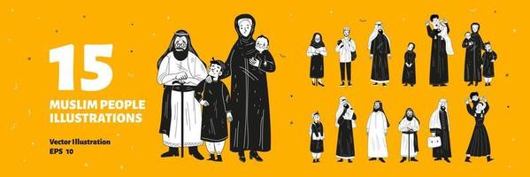 Arabisch mensen, moslim tekens van verschillend leeftijden vector