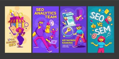 trefwoorden rangschikking, seo analytics team en lokaal seo vector