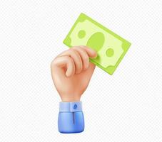 3d vector hand- met geld Bill of dollar Notitie