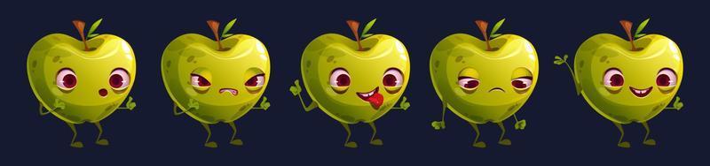 schattig groen appel fruit karakter gezicht emoji reeks vector