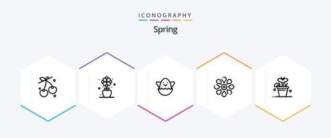 voorjaar 25 lijn icoon pak inclusief blad. de lente. Pasen. natuur. zon bloem vector