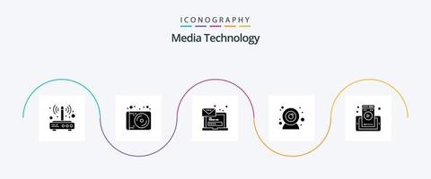 media technologie glyph 5 icoon pak inclusief web bladzijde. web camera. technologie. camera. bericht vector