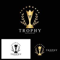 trofee logo ontwerp, prijs winnaar kampioenschap trofee vector, succes merk vector