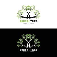 groen boom logo ontwerp, bonsai boom logo illustratie, blad en hout vector