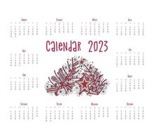 kalender 2023 poster viva magenta neiging kleur 2023 , tekening gestileerde sterren decoratie en Kerstmis boom. vector