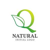 brief q met blad natuurlijk eerste vector logo ontwerp