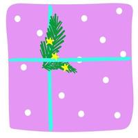 Kerstmis en nieuw jaar hand- getrokken geschenk doos met lint, bovenkant visie illustratie, silhouet van vakantie Cadeau, element voor verjaardag decoratie, vlak leggen kinderachtig sticker vector