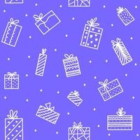 gelukkig nieuw jaar en Kerstmis naadloos patroon met geschenkdozen in tekening stijl Aan heel peri modieus achtergrond, afdrukken voor behang, dekking: ontwerp, verpakking, vakantie: interieur decor. vector