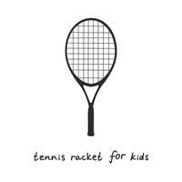 vlak vector silhouet illustratie in kinderachtig stijl. hand- getrokken tennis racket voor kinderen.