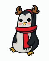 schattig vakantie pinguïn concept. vector illustratie. Kerstmis pinguïn in sjaal en rendier hoorns. themed ontwerp element. beeld geïsoleerd Aan wit achtergrond
