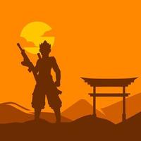 samurai slijtage geweer- geweer t-shirt kleurrijk ontwerp. abstract vector illustratie.