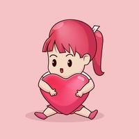 gelukkig Valentijn dag, vector illustratie meisje met liefde hoofdkussen