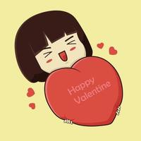 gelukkig Valentijn dag vector illustratie meisje met hoofdkussen en liefde