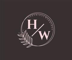 hw initialen brief bruiloft monogram logos sjabloon, hand- getrokken modern minimalistisch en bloemen Sjablonen voor uitnodiging kaarten, opslaan de datum, elegant identiteit. vector