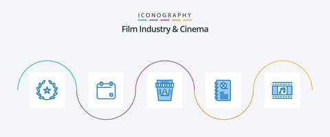 cenima blauw 5 icoon pak inclusief film. boek. bioscoop. film. bioscoop vector