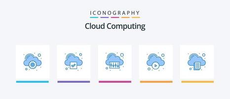 wolk berekenen blauw 5 icoon pak inclusief document. wolk. video. wolk. creatief pictogrammen ontwerp vector