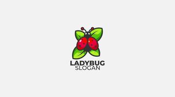 lieveheersbeestje met blad vector ontwerp logo sjabloon