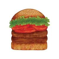 waterverf Hamburger met vlees, kaas, sla en tomaten grafiek 16 vector