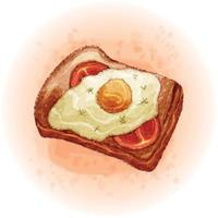 waterverf brood met ei en tomaten voor ontbijt maaltijd illustratie vector