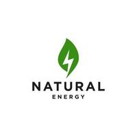 eco energie logo vector icoon illustratie, natuurlijk macht logo met blad en een bliksem symbool