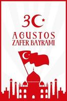 zafer bayrami-vieringskaart met moskee en vlag vector