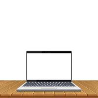 laptop op houten gestructureerde tafel vector