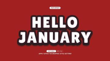 bewerkbare tekst effect - Hallo januari leuze met achtergrond vector