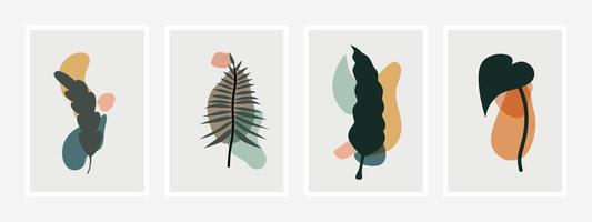 botanische muur kunst vector set. gebladerte lijntekeningen tekenen met abstracte vorm. abstract plant art design voor print, cover, behang, minimale en natuurlijke kunst aan de muur. vectorillustratie.