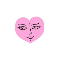 hand getekend hart. roze symbool van romance met gezicht en ogen. tekening verhoudingen, romance en Valentijn dag. schetsen tekenfilm vector