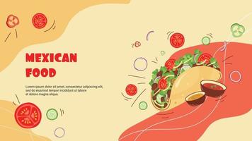 banier sjabloon voor website naar promoten een Mexicaans restaurant, bar met een illustratie van een traditioneel groente kip taco's. vector