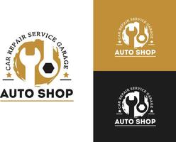 auto, auto repareren onderhoud logo ontwerp, moersleutel in uitrusting icoon, monteur gereedschap vector illustratie.