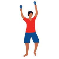 Latijns Mens is dansen met maracas. vector illustratie.