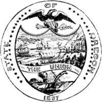 de officieel zegel van de ons staat van Oregon in 1889, wijnoogst illustratie vector