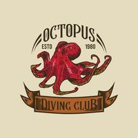 Octopus duiken club met wijnoogst stijl logo vector