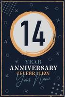 14 jaren verjaardag uitnodiging kaart. viering sjabloon modern ontwerp elementen donker blauw achtergrond - vector illustratie
