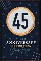 45 jaren verjaardag uitnodiging kaart. viering sjabloon modern ontwerp elementen donker blauw achtergrond - vector illustratie