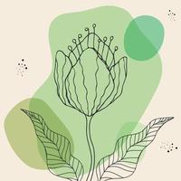 bloem schets in abstract groen en beige achtergrond. gemakkelijk botanisch kunst. vector illustratie