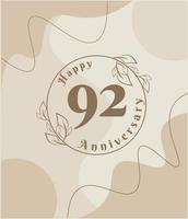 92 jaar verjaardag, minimalistische logo. bruin vector illustratie Aan minimalistische gebladerte sjabloon ontwerp, bladeren lijn kunst inkt tekening met abstract wijnoogst achtergrond.