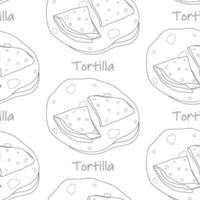 naadloos patroon van stapel van maïs Mexicaans tortilla met belettering. traditioneel Latijns Amerikaans voedsel vector